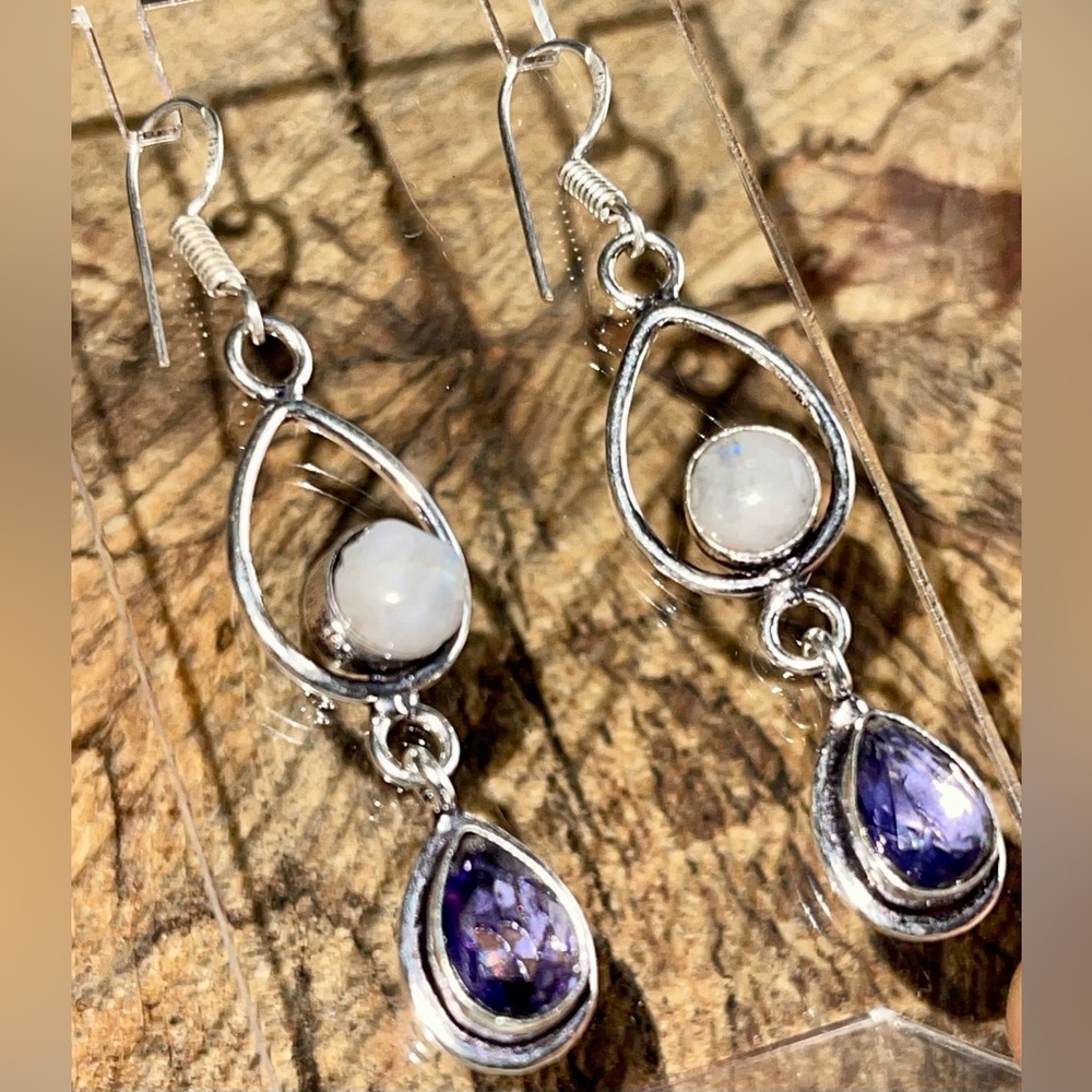 Rainbow Moonstone Earrings 2 1/4”